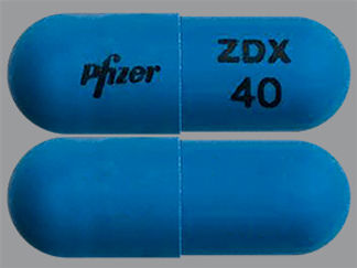Esto es un Cápsula imprimido con Pfizer en la parte delantera, ZDX  40 en la parte posterior, y es fabricado por None.