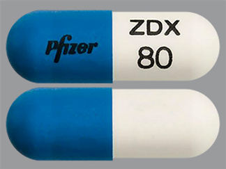 This is a Capsule imprinted with Pfizer on the front, ZDX  80 on the back.