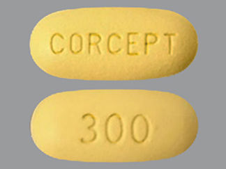 This is a Tablet imprinted with CORCEPT on the front, 300 on the back.