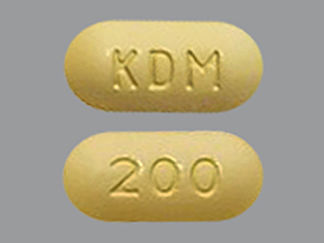 This is a Tablet imprinted with KDM on the front, 200 on the back.