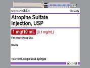 Atropine Sulfate: Esto es un Jeringa incoloro imprimido con nada en la parte delantera, nada en la parte posterior, y es fabricado por ACCORD HEALTHCA.