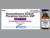 Dexamethasone Sodium Phosphate: Esto es un Vial imprimido con nada en la parte delantera, nada en la parte posterior, y es fabricado por None.
