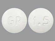 Glycate: This is a Tablet imprinted with GP on the front, 1.5 on the back.