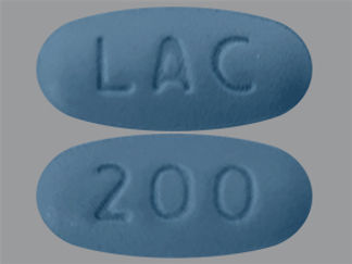 This is a Tablet imprinted with LAC on the front, 200 on the back.