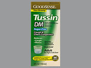 Tussin Dm: This is a Syrup imprinted with nothing on the front, nothing on the back.