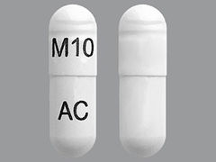 This is a white oblong Capsule Er Biphasic 50-50 imprinted with M10 on the front, AC on the back, and is manufactured by CAMBER PHARMACE.