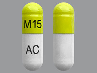 This is a Capsule Er Biphasic 50-50 imprinted with M15 on the front, AC on the back.