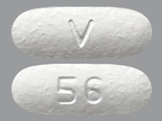 This is a Tablet imprinted with V on the front, 56 on the back.