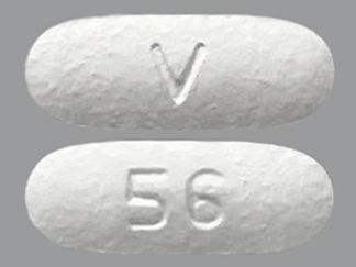 Esto es un Tableta imprimido con V en la parte delantera, 56 en la parte posterior, y es fabricado por None.