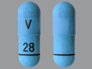 This is a Capsule imprinted with V on the front, 28 on the back.