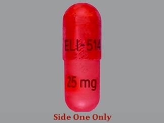 This is a Capsule Er 24 Hr imprinted with ELI-514 on the front, 25 mg on the back.