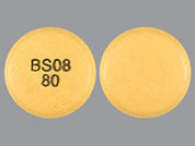 Fluvastatin Er: Esto es un Tableta Er 24 Hr imprimido con BS08  80 en la parte delantera, nada en la parte posterior, y es fabricado por None.