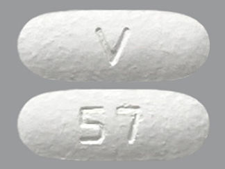 This is a Tablet imprinted with V on the front, 57 on the back.