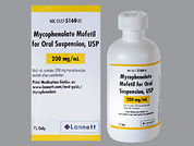 Mycophenolate Mofetil: Esto es un Suspensión Reconstituida Oral imprimido con nada en la parte delantera, nada en la parte posterior, y es fabricado por None.