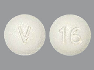 This is a Tablet imprinted with V on the front, 16 on the back.