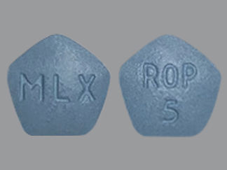 This is a Tablet imprinted with ROP  5 on the front, MLX on the back.