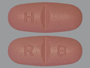 Rufinamide: This is a Tablet imprinted with H on the front, R 8 on the back.