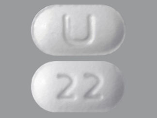 This is a Tablet imprinted with 22 on the front, U on the back.
