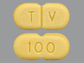 This is a Tablet imprinted with 100 on the front, T V on the back.