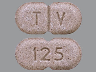This is a Tablet imprinted with 125 on the front, T V on the back.