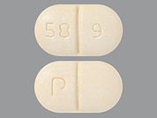 Candesartan-Hydrochlorothiazid: This is a Tablet imprinted with 58 9 on the front, P on the back.