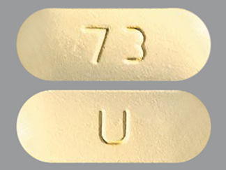 This is a Tablet Er 24 Hr imprinted with 73 on the front, U on the back.