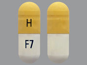Fingolimod: This is a Capsule imprinted with H on the front, F7 on the back.