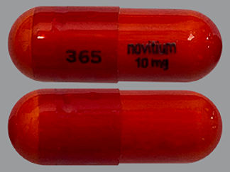 Esto es un Cápsula imprimido con 365 en la parte delantera, novitium  10 mg en la parte posterior, y es fabricado por None.