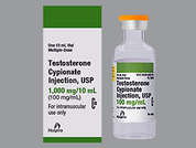 Testosterone Cypionate: Esto es un Vial transparente imprimido con nada en la parte delantera, nada en la parte posterior, y es fabricado por HOSPIRA/PFIZER.