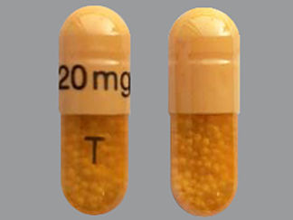 This is a Capsule Er 24 Hr imprinted with 20 mg on the front, T on the back.
