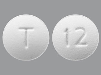 This is a Tablet imprinted with T on the front, 12 on the back.