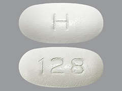 Esto es un Tableta blanco oblongo imprimido con H en la parte delantera, 128 en la parte posterior, y es fabricado por CAMBER PHARMACE.