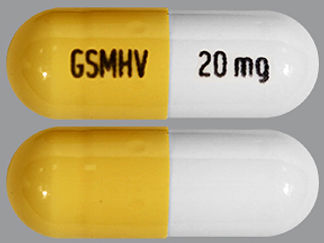 Esto es un Cápsula Er Multifásico 24hr imprimido con GSMHV en la parte delantera, 20 mg en la parte posterior, y es fabricado por None.