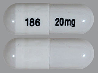 This is a Capsule Dr imprinted with 186 on the front, 20 mg on the back.