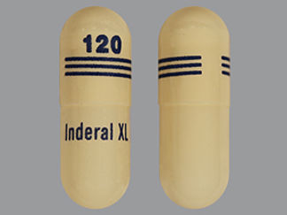 This is a Capsule Er 24 Hr imprinted with 120 on the front, INDERAL XL on the back.
