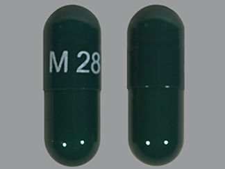 This is a Capsule Sprinkle Er 24 Hr imprinted with M 28 on the front, nothing on the back.