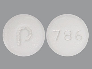 This is a Tablet imprinted with p on the front, 786 on the back.