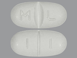 This is a Tablet imprinted with M L on the front, 1 1 on the back.