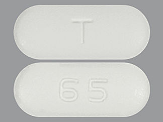 This is a Tablet Er 24 Hr imprinted with T on the front, 65 on the back.