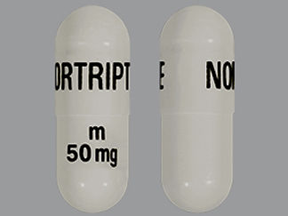 This is a Capsule imprinted with NORTRIPTYLINE on the front, m  50 mg on the back.