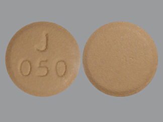 This is a Tablet imprinted with J  050 on the front, nothing on the back.