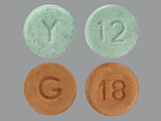 This is a Tablet imprinted with Y or 18 on the front, 12 or G on the back.