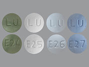 Norgestimate-Ethinyl Estradiol: Esto es un Tableta imprimido con E25 or E26 or E27 or E24 en la parte delantera, LU en la parte posterior, y es fabricado por None.