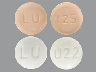 This is a Tablet imprinted with LU on the front, I25 or U22 on the back.