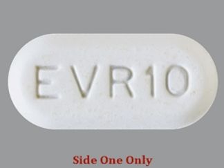 This is a Tablet imprinted with M on the front, EVR10 on the back.
