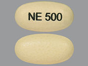 Naproxen-Esomeprazole Mag: Esto es un Tableta Inmediato D Release Biphase imprimido con NE 500 en la parte delantera, nada en la parte posterior, y es fabricado por None.