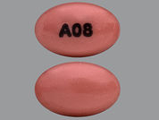 Lubiprostone: This is a Capsule imprinted with A08 on the front, nothing on the back.