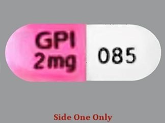 This is a Capsule imprinted with GPI  2 mg on the front, 085 on the back.