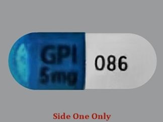 Esto es un Cápsula imprimido con GPI  5 mg en la parte delantera, 086 en la parte posterior, y es fabricado por None.