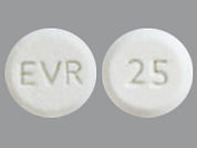 Everolimus: Esto es un Tableta imprimido con EVR en la parte delantera, 25 en la parte posterior, y es fabricado por None.